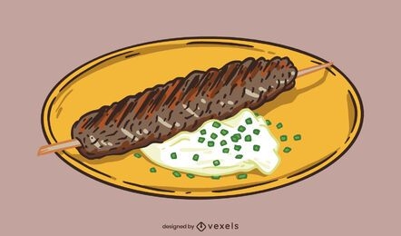 Carne turca en ilustración de plato de palo