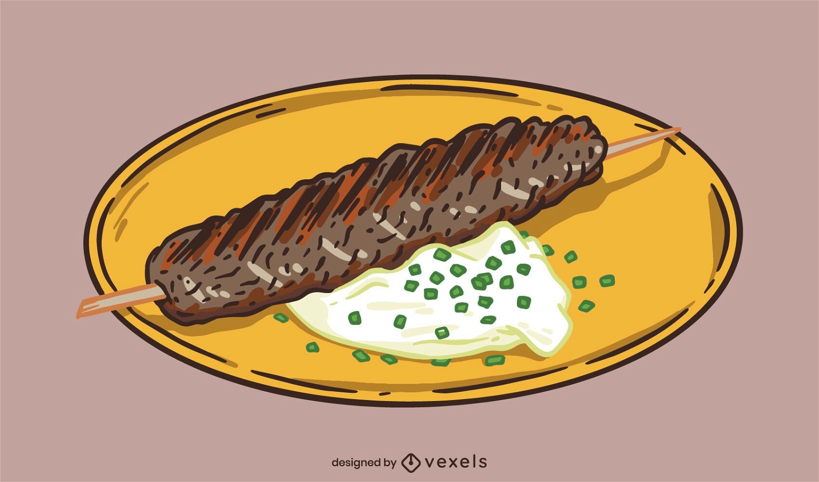 Turkish meat on stick dish illustration