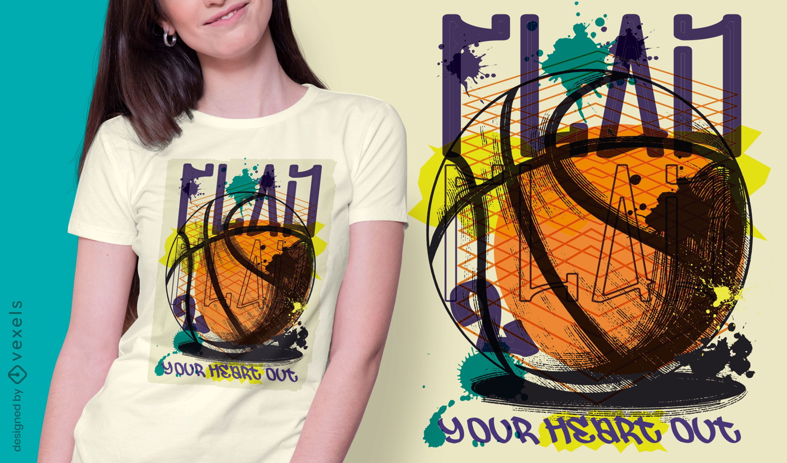 Diseño de camiseta de graffiti urbano de baloncesto.