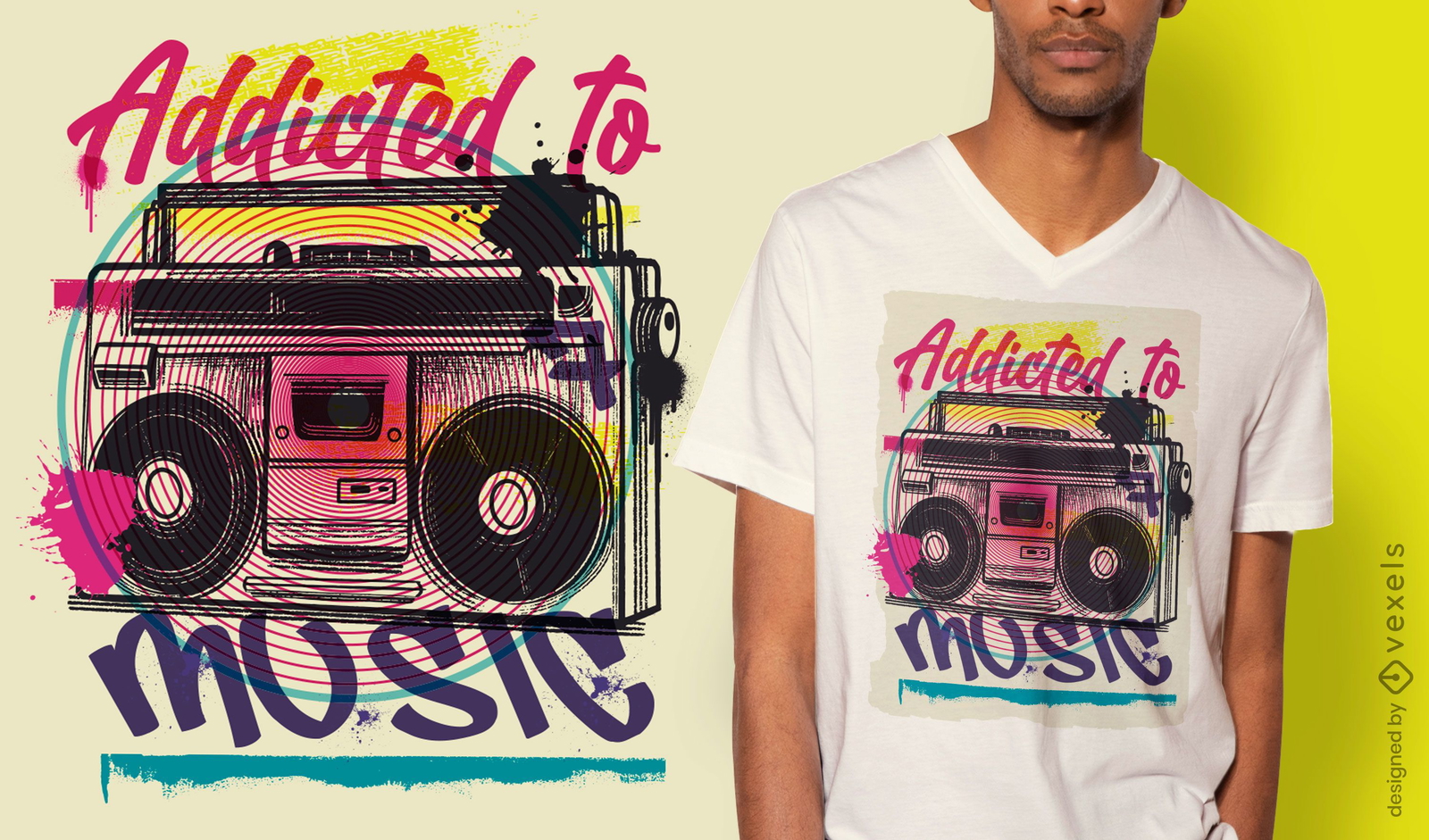 Diseño de camiseta de graffiti urbano Boombox