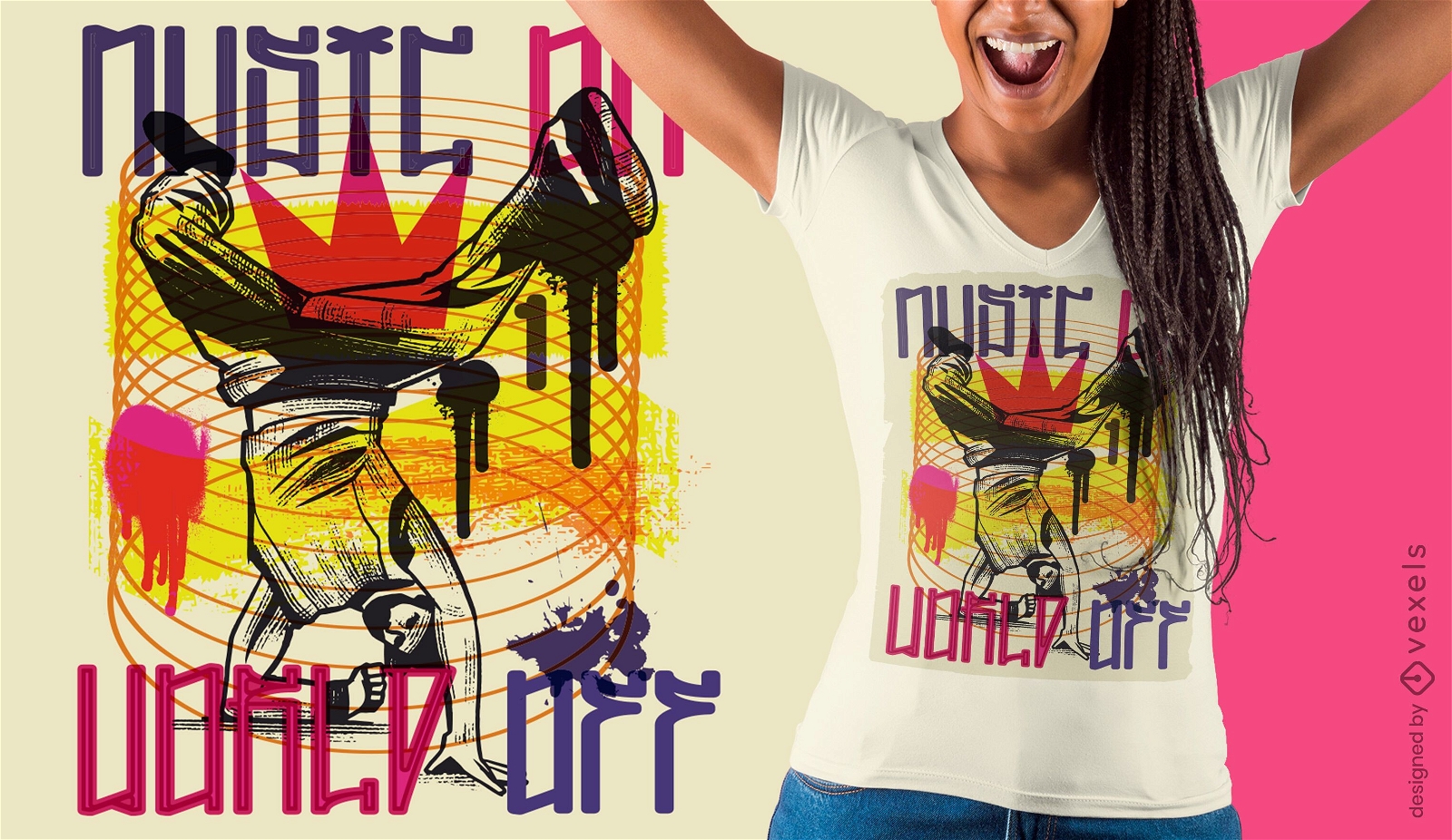 Design de t-shirt de grafite urbano Breakdancer