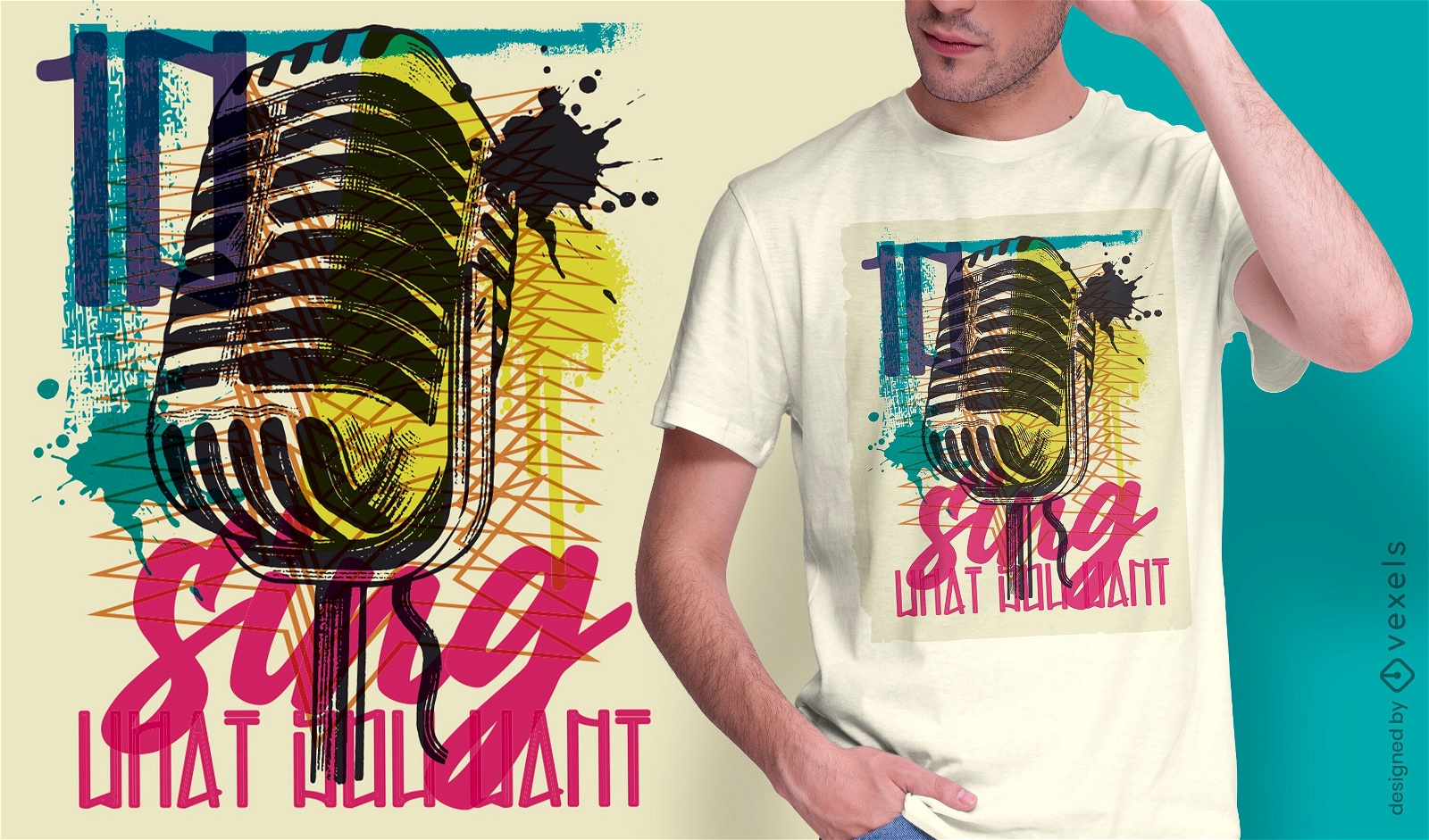 Diseño de camiseta de graffiti urbano de micrófono.