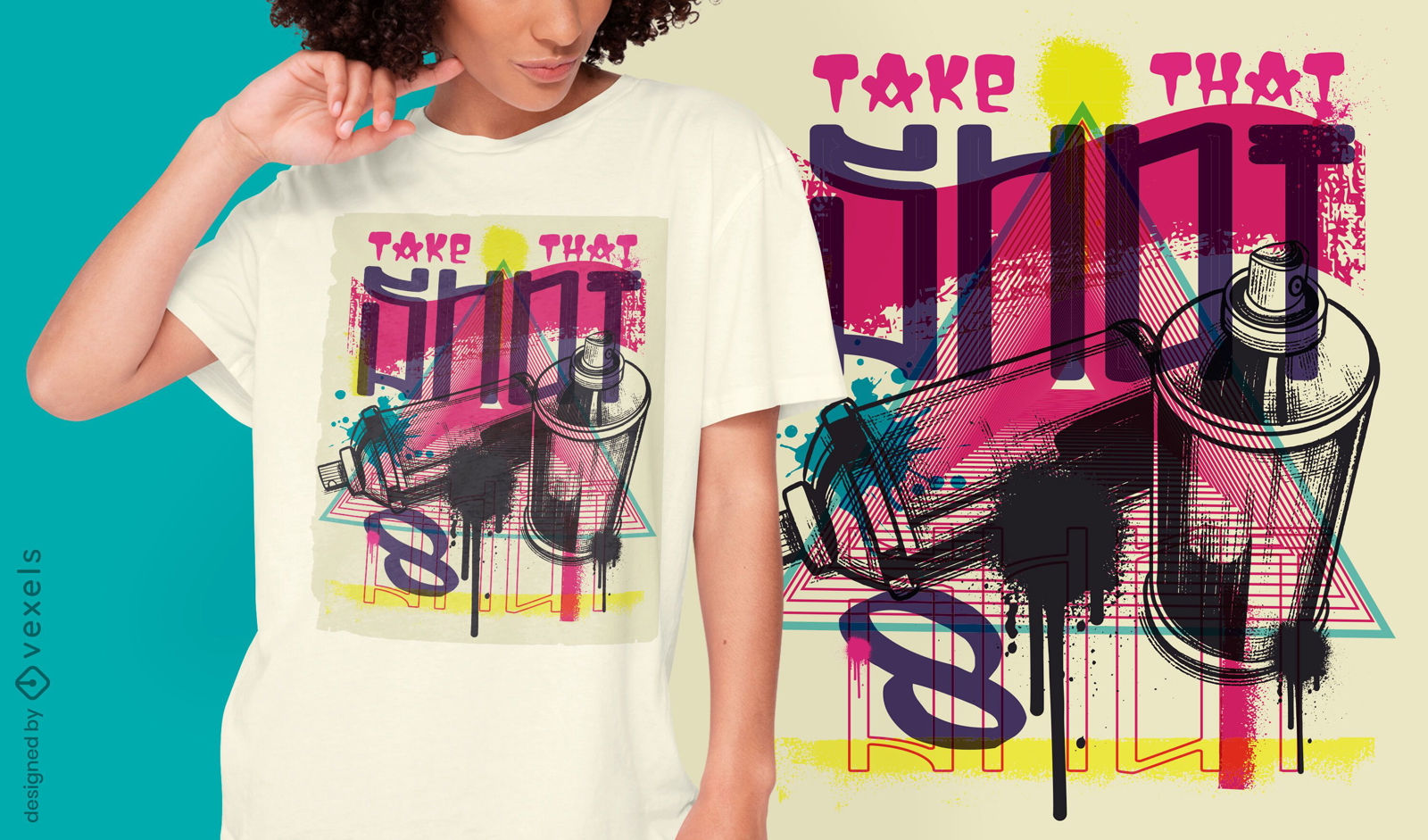 Diseño de camiseta de graffiti urbano de pintura en aerosol.