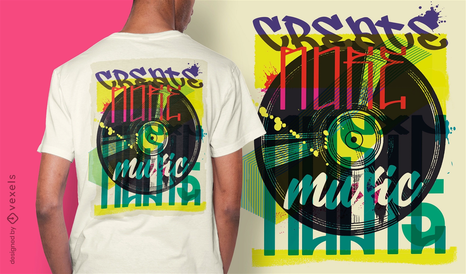 Diseño de camiseta de graffiti urbano de disco de vinilo.
