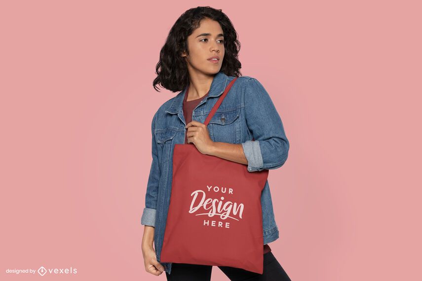 Short-haired woman tote bag mockup Short-haired woman tote bag mockup