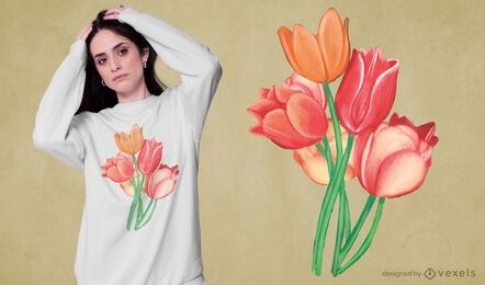 Diseño de camiseta de acuarela de flores de tulipán