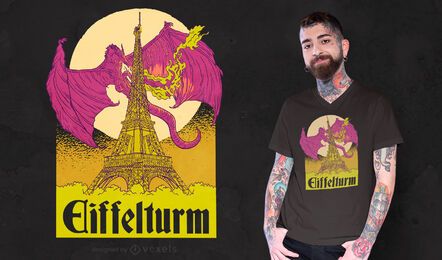 Diseño de camiseta de dragón de la torre eiffel