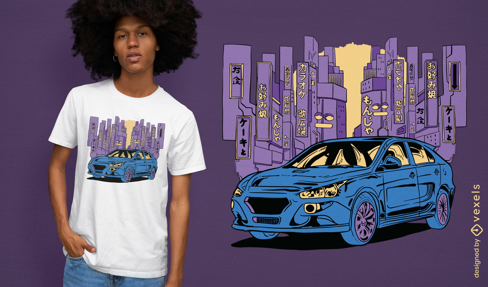 Design de camiseta de carro japonês