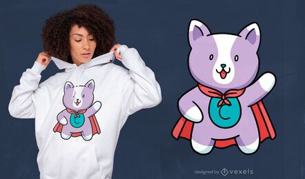 Design de t-shirt de gato super-herói fofo
