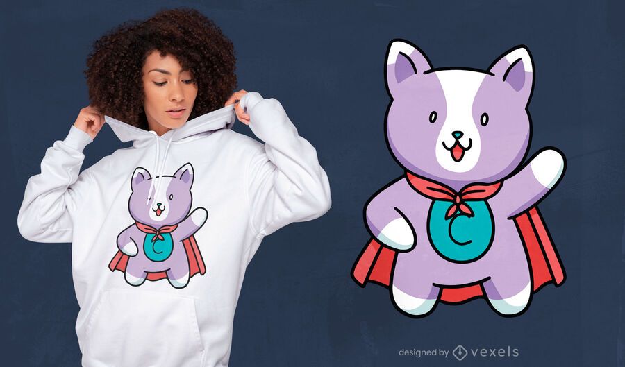 Lindo diseño de camiseta de gato superhéroe Lindo diseño de camiseta de gato superhéroe
