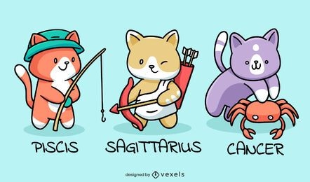 Cute zodiac sign cats set
