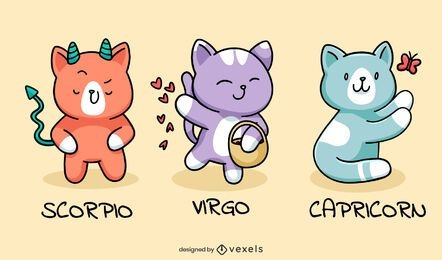 Conjunto de gatitos lindo signo del zodíaco
