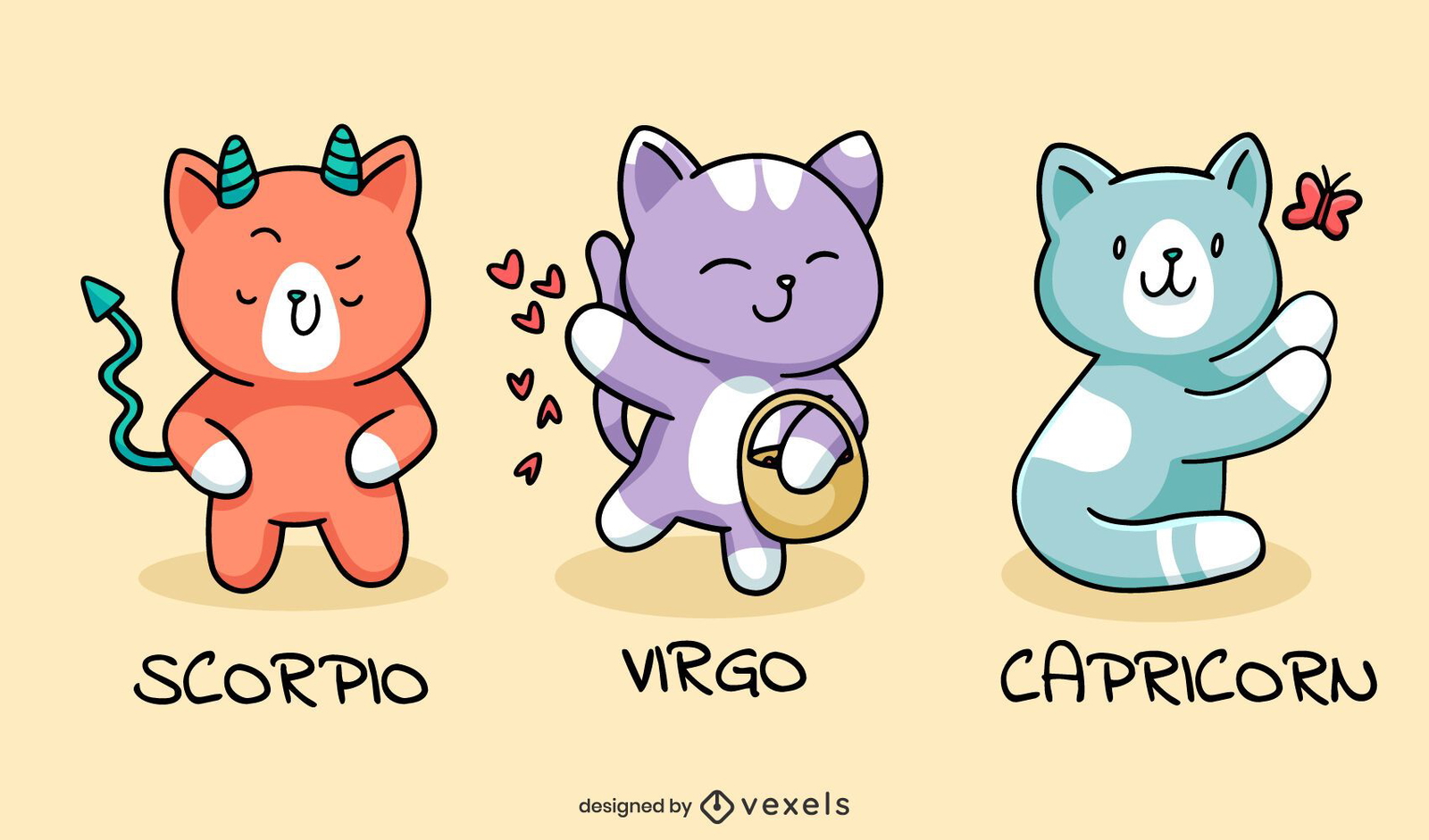 Conjunto de gatinhos do signo do zod?aco fofo