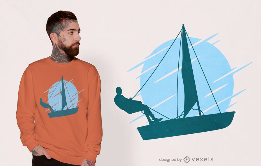 Diseño de camiseta de silueta de barco de vela Diseño de camiseta de silueta de barco de vela
