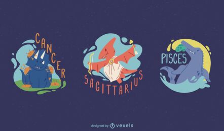 Dinosaur zodiac signs set