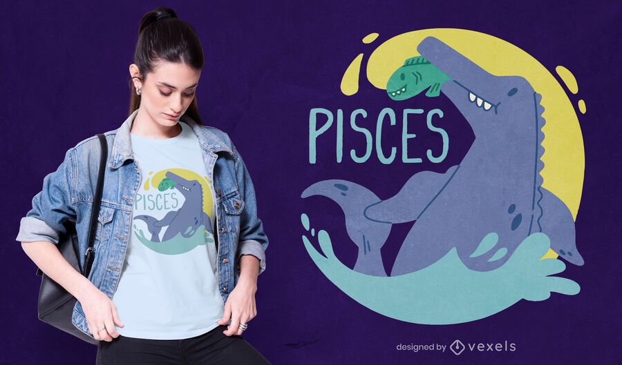 Diseño de camiseta de dinosaurio signo del zodiaco piscis Diseño de camiseta de dinosaurio signo del zodiaco piscis