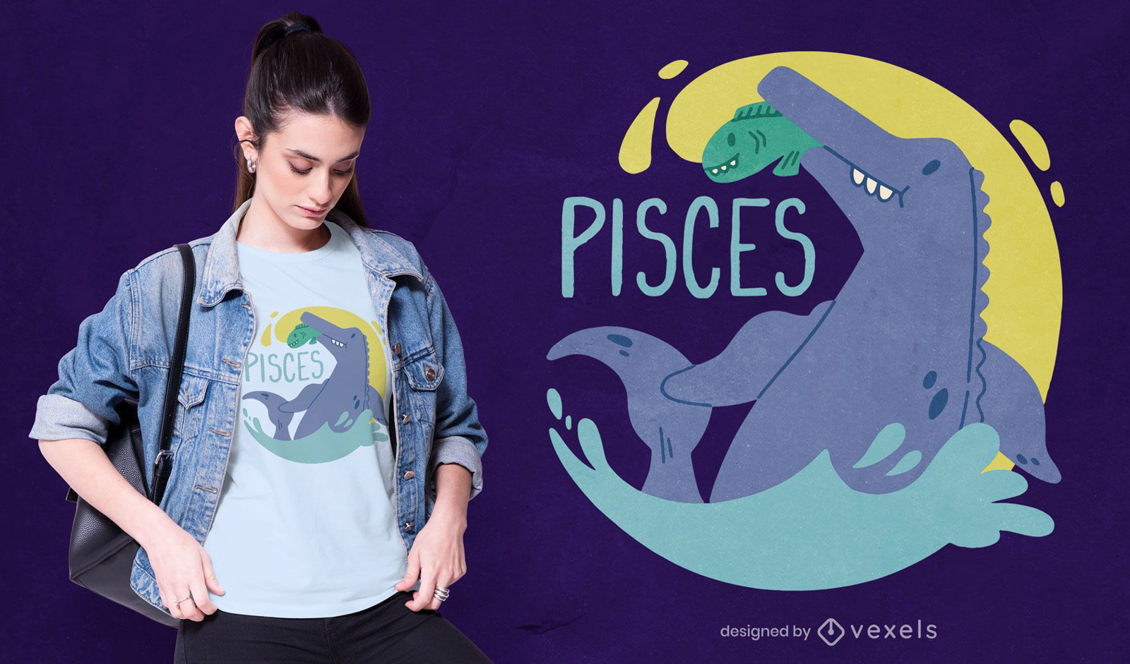 Dinosaurier Sternzeichen Fische T-Shirt Design