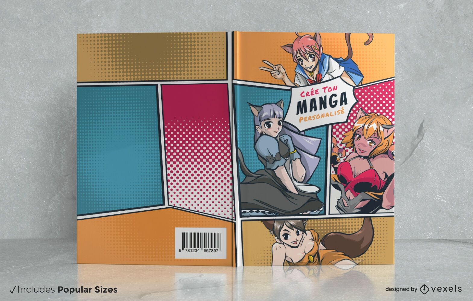Manga characters comic book cover design