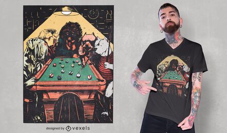 Diseño de camiseta de perros jugando al billar. Diseño de camiseta de perros jugando al billar.
