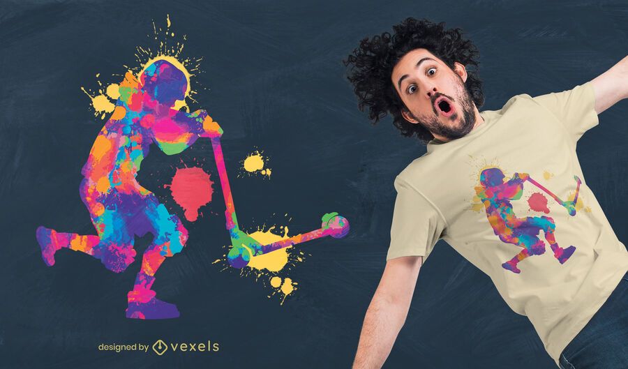Diseño de camiseta colorida de kickscooter. Diseño de camiseta colorida de kickscooter.