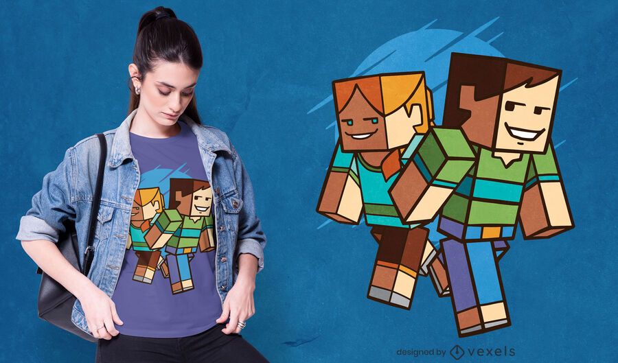 Diseño de camiseta de personajes de personas cúbicas. Diseño de camiseta de personajes de personas cúbicas.