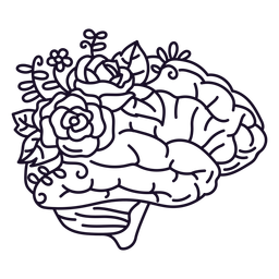 Brain and flowers stroke PNG Design Transparent PNG