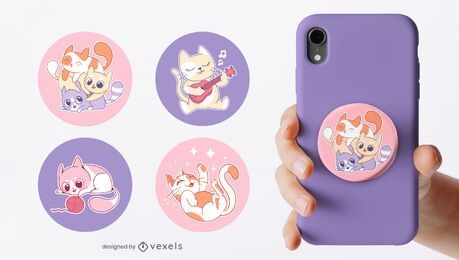 Cute kittens cartoon popsocket set