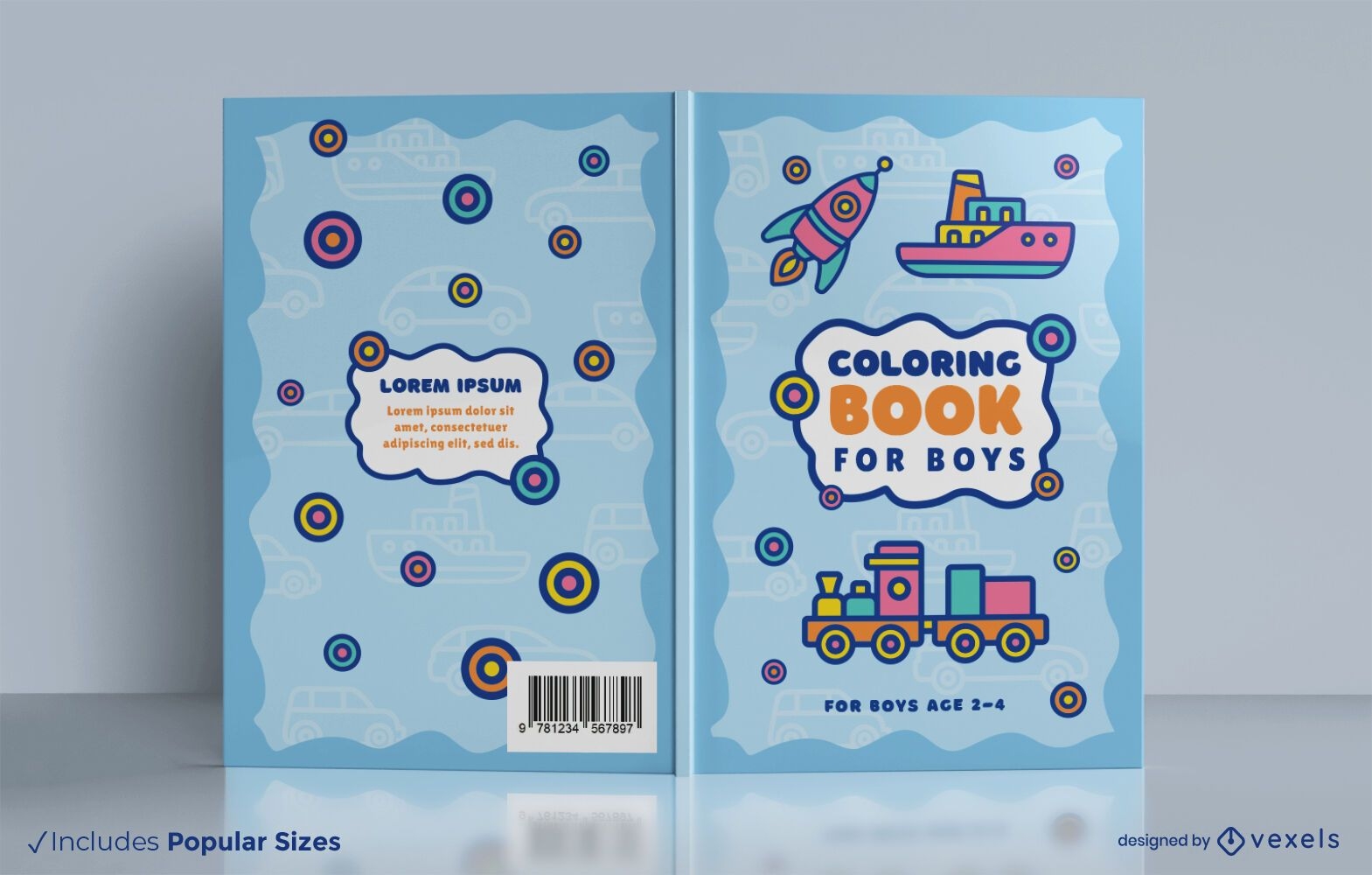 Design de capa de livro para colorir de brinquedos para ve?culos