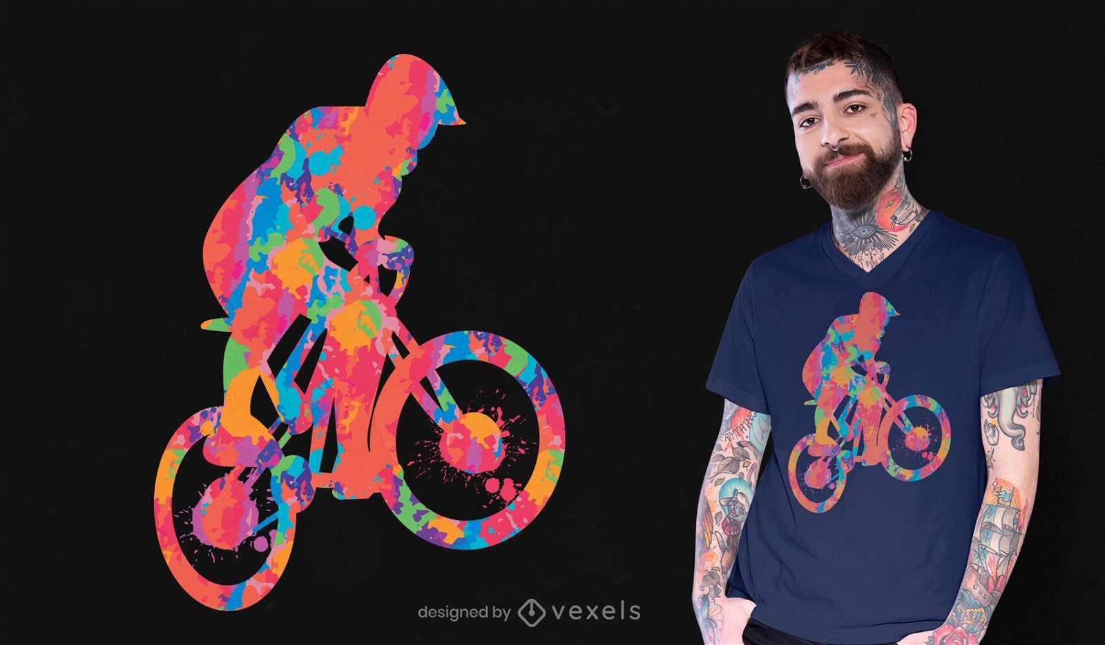 Colorful cyclist psychedelic t-shirt design