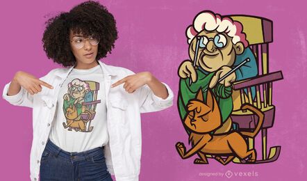 Grandma knitting with cat t-shirt design Grandma knitting with cat t-shirt design