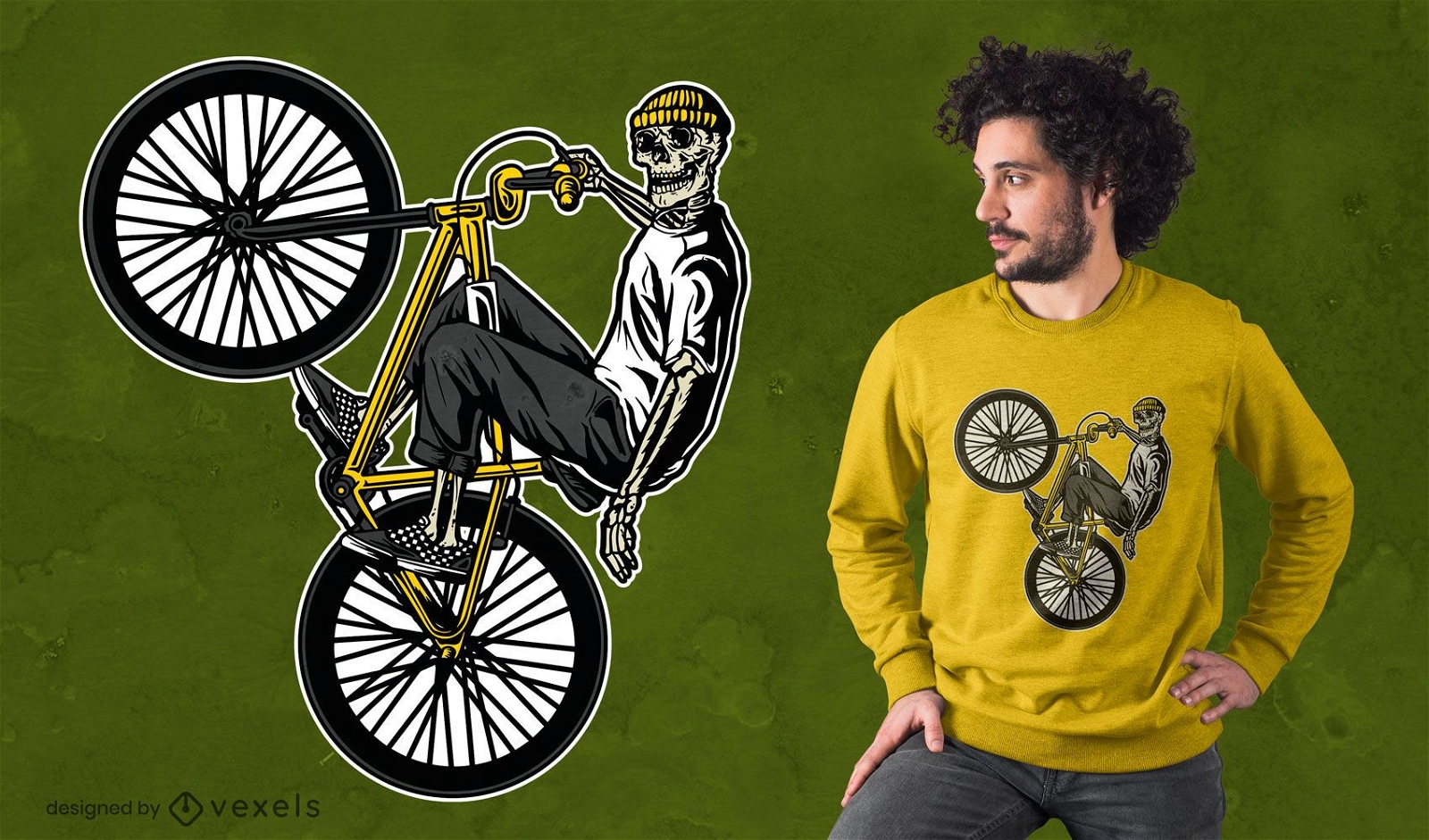 Design de camiseta com esqueleto de bicicleta BMX
