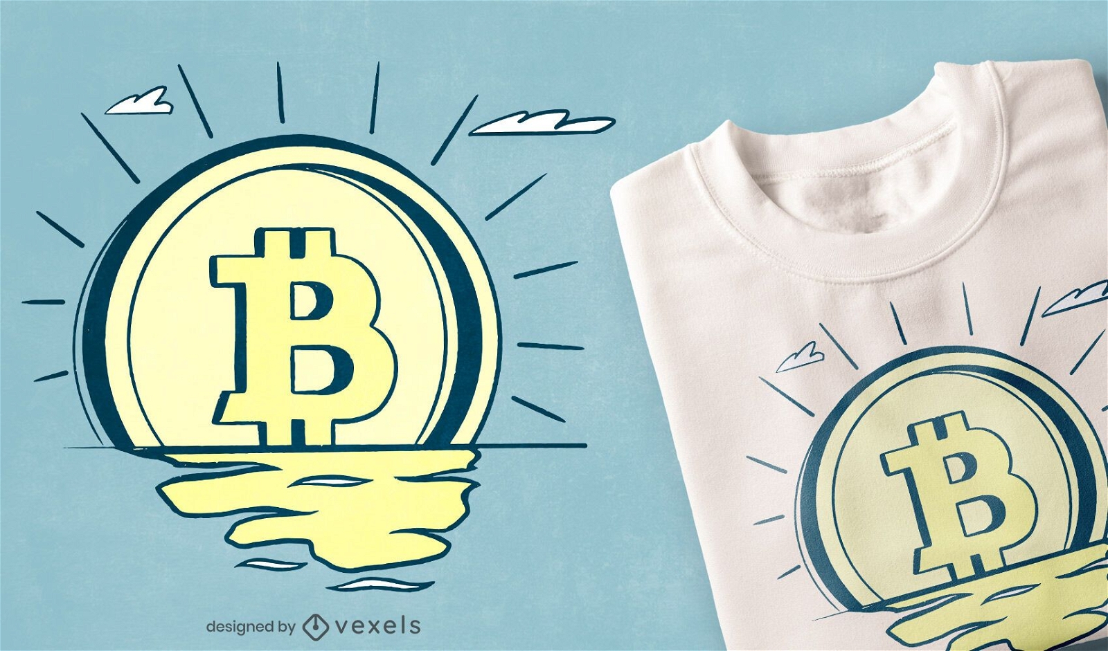 Design retro de t-shirt bitcoin amanhecer