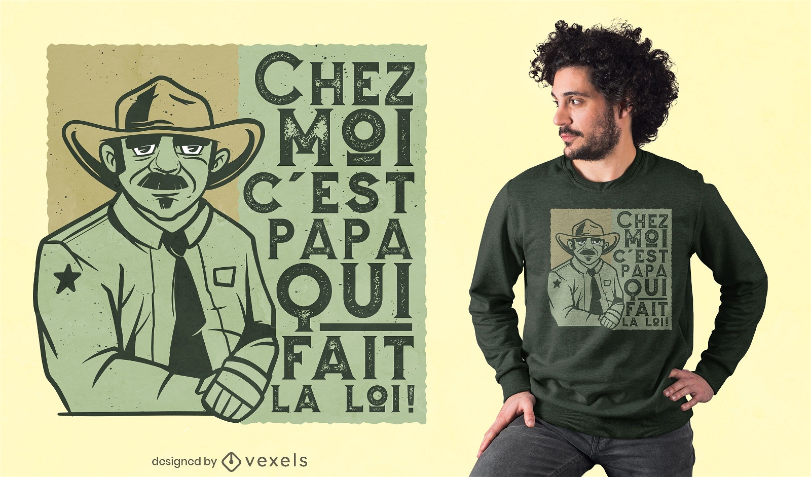 Diseño de camiseta de cita francesa de sheriff de papá