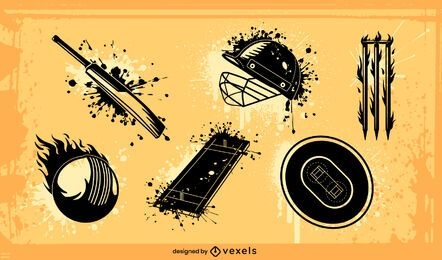 Cricket sport equipment grunge set