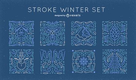 Winter elements mosaic line art set Winter elements mosaic line art set