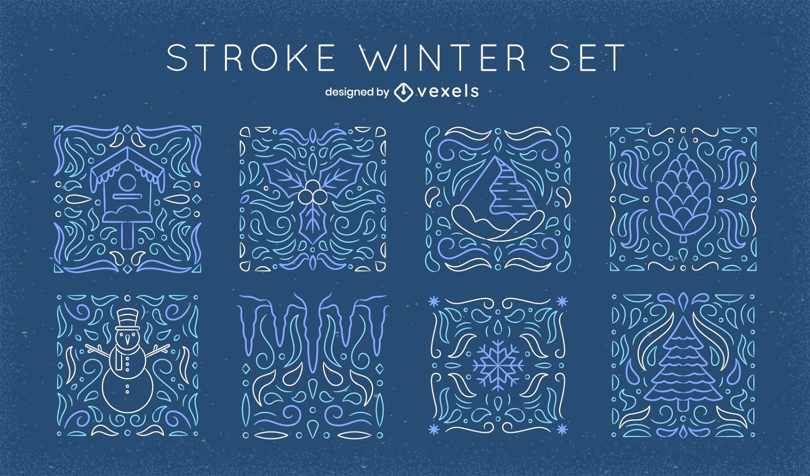 Winter elements mosaic line art set