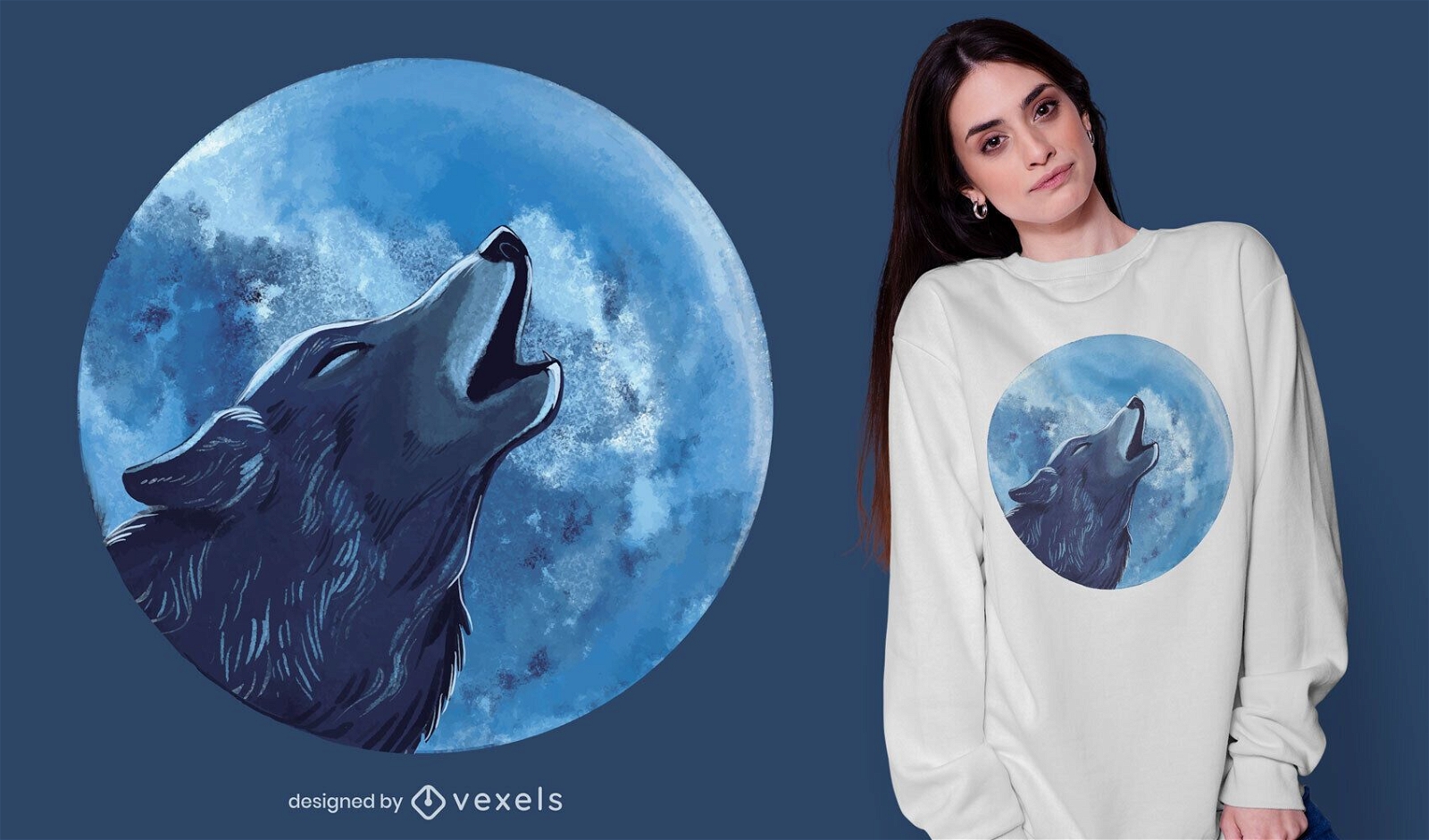 Diseño de camiseta de ilustración de lobo aullando