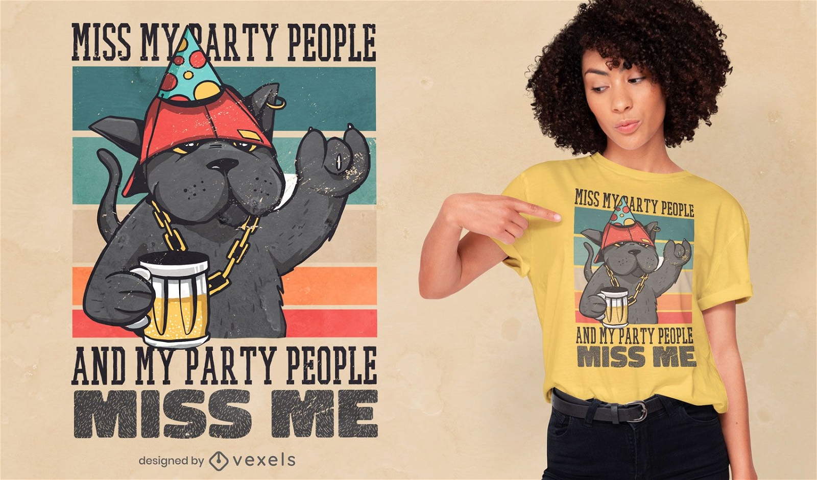 Diseño de camiseta de cita retro de gato de fiesta