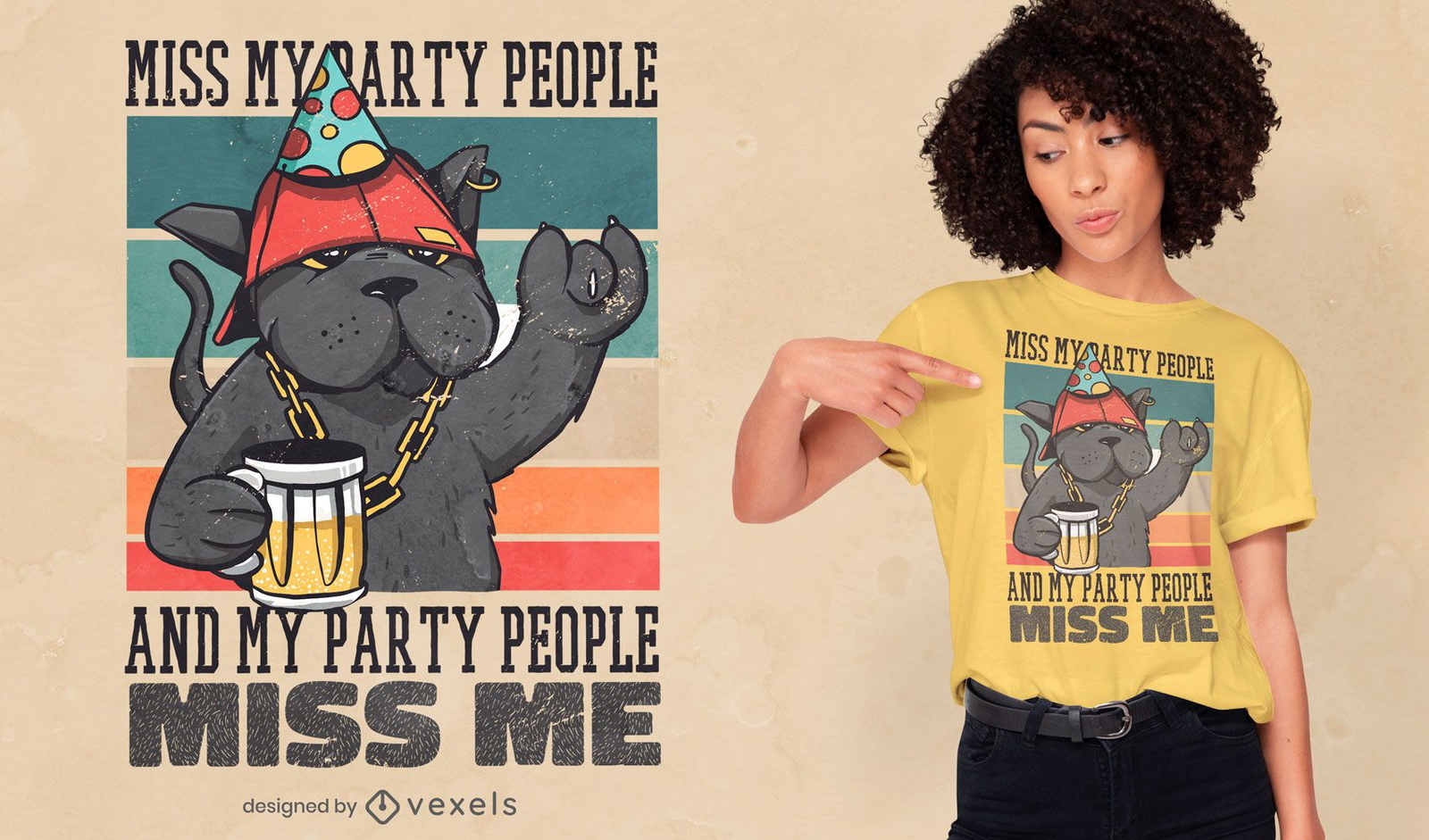 Party cat retro quote t-shirt design