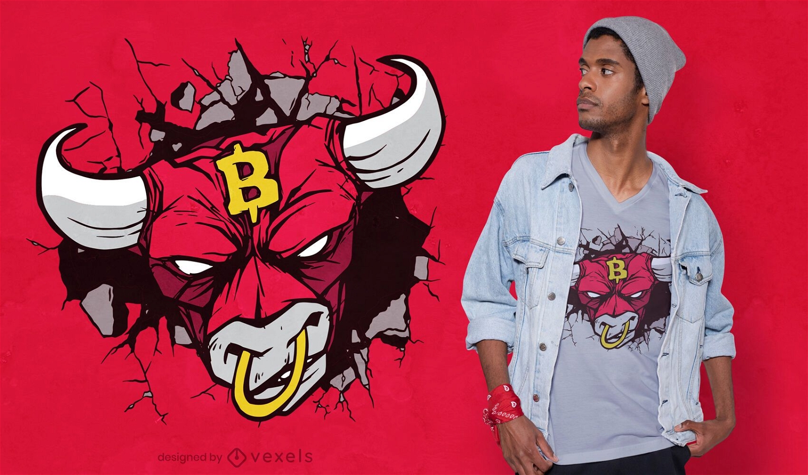 Angry bull bitcoin sign t-shirt design