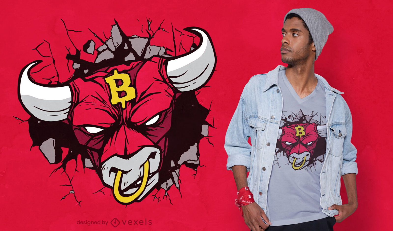 Angry bull crypto sign t-shirt design