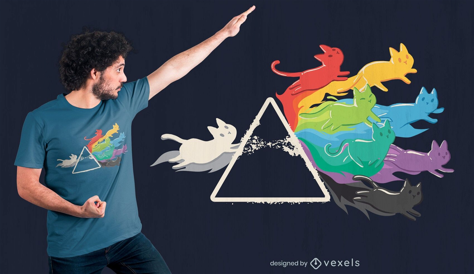 Design de camiseta com prisma arco-?ris para gato