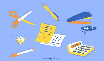 Stapler utility knife scissors calculator pens