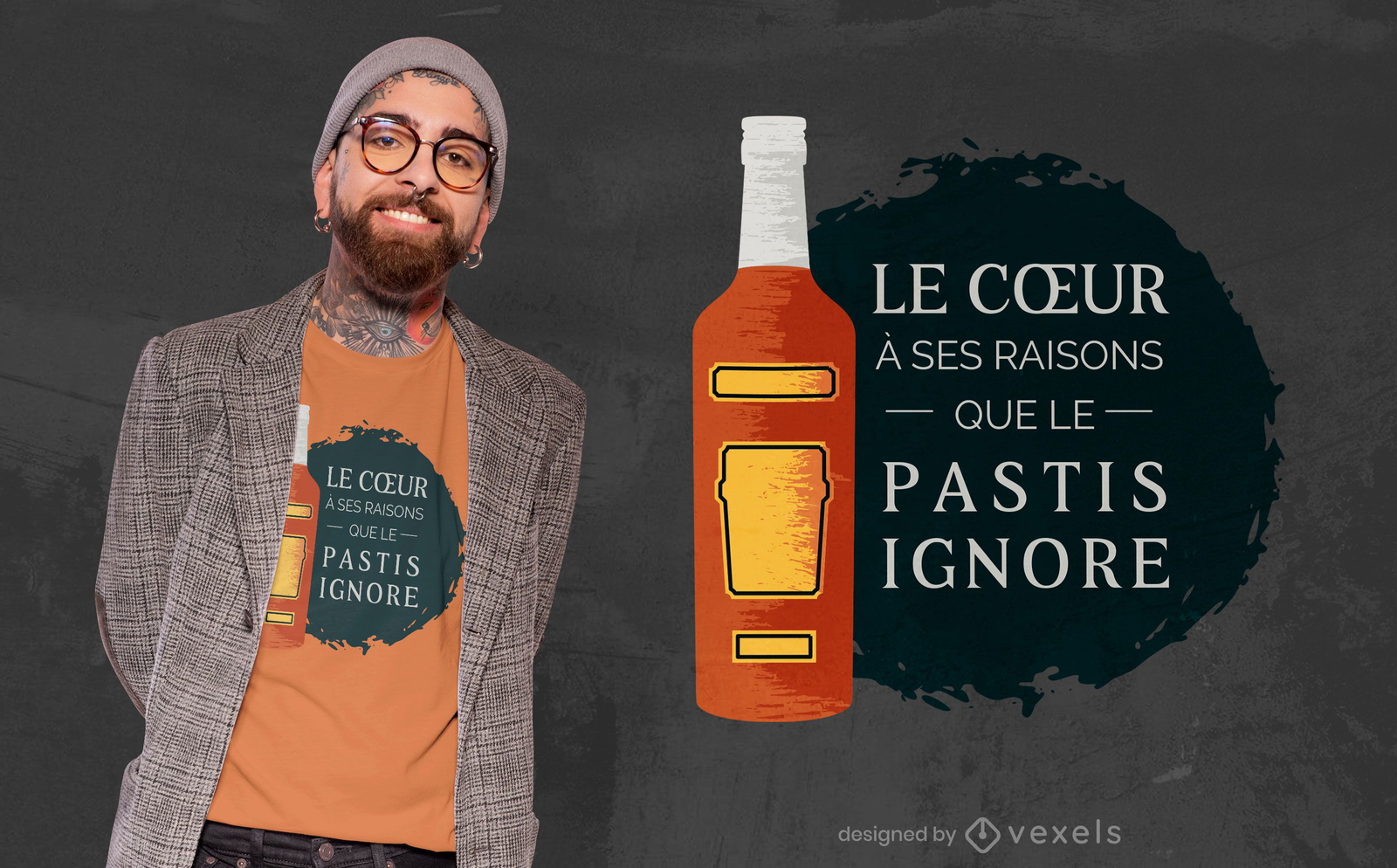 Design de t-shirt com citações de pastis de bebida francesa