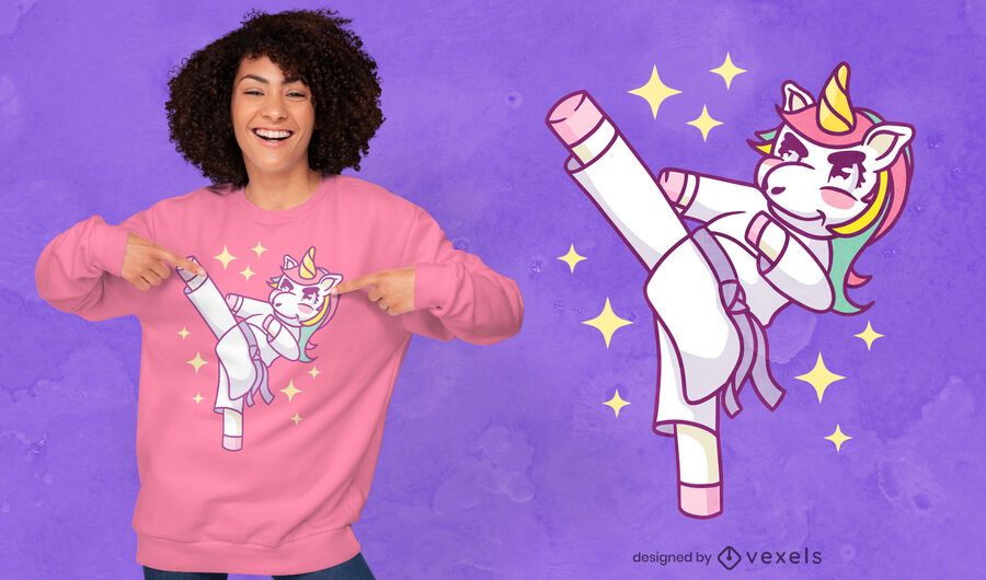 Diseño de camiseta linda de unicornio de Karate Diseño de camiseta linda de unicornio de Karate
