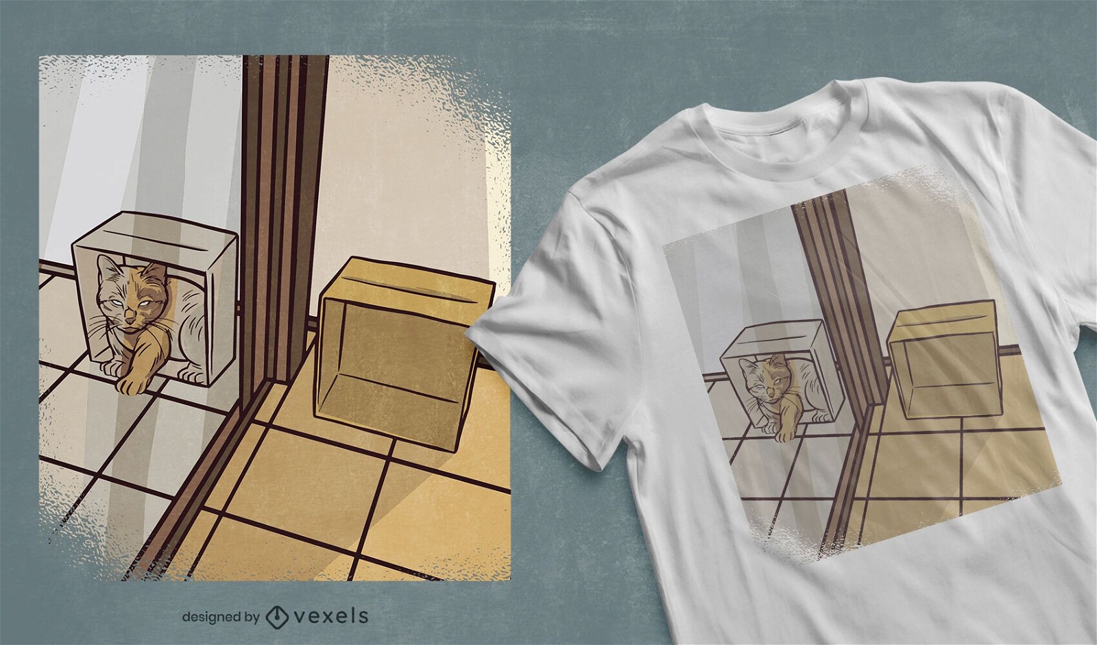 Katze im Spiegelbox-T-Shirt Design