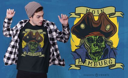 Design de t-shirt do capitão do pirata com caveira