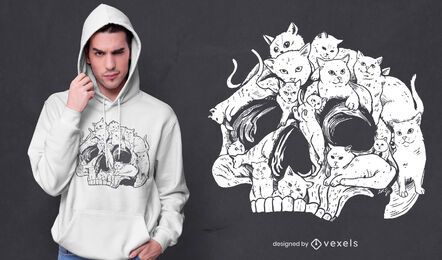 Skull head with cats t-shirt design Skull head with cats t-shirt design