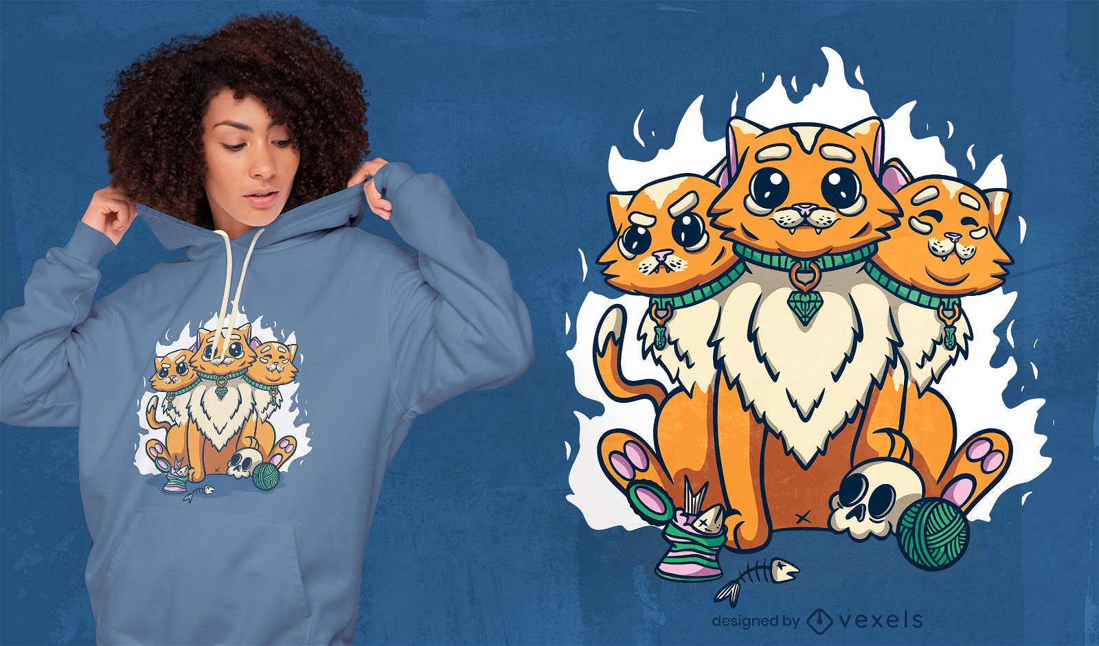 Diseño de camiseta de criatura esotérica de gato.