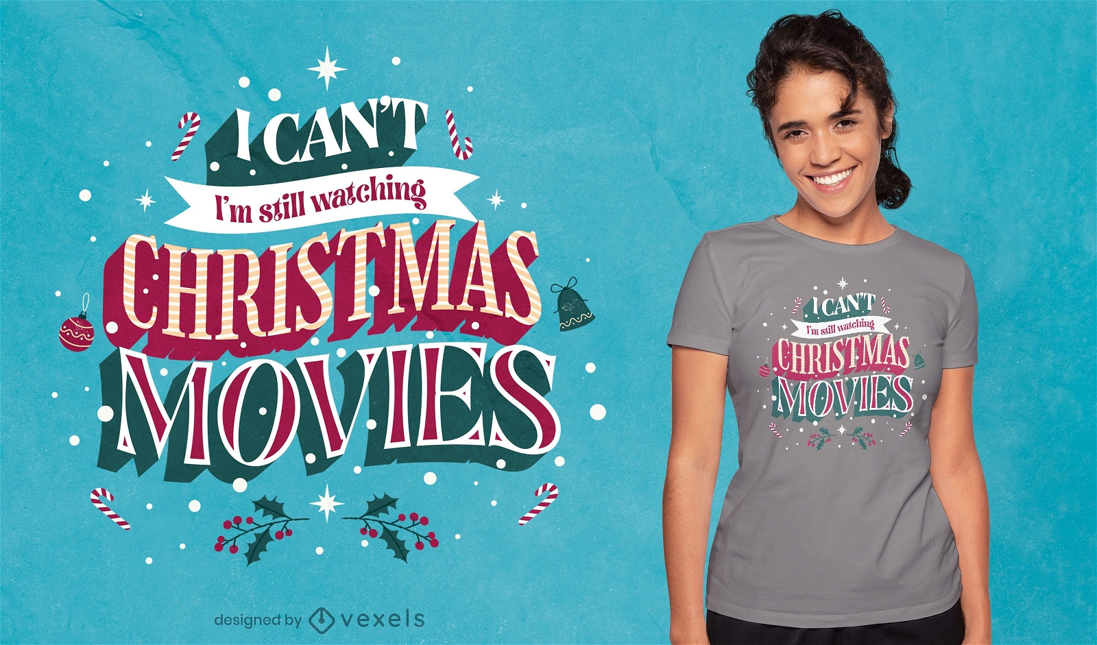 Diseño de camiseta con cita de películas navideñas.